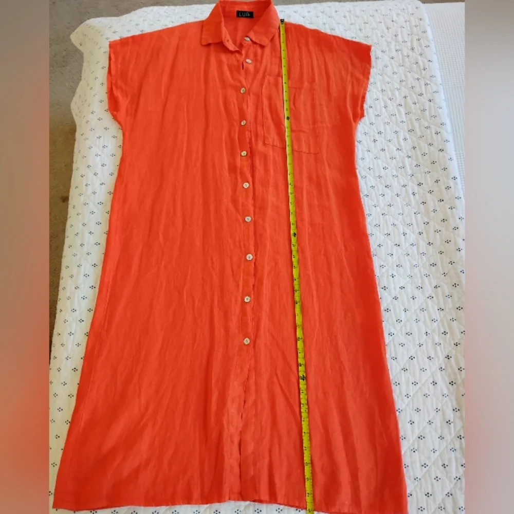 LUA Made in Italy Vibrant Orange 100% Linen Button Down Dress - Picture 12 of 15